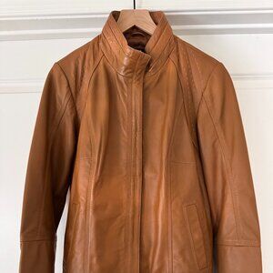 Quince 100% Leather Stand-Collar Jacket Dark Cognac Brown L